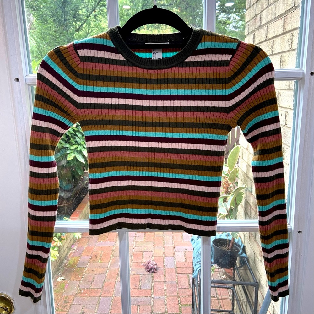 Forever 21 Stripped Ribbed Cropped Sweater
